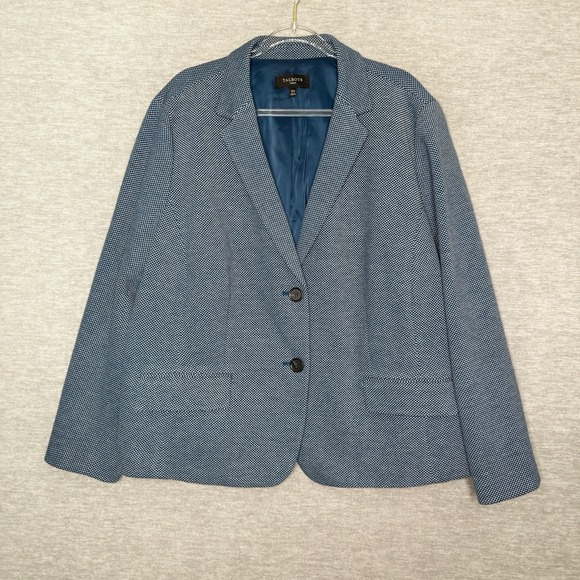 TALBOTS Womens Blue Blazer Jacket Plus Size 22W Check Career 2 Button - Picture 1 of 7